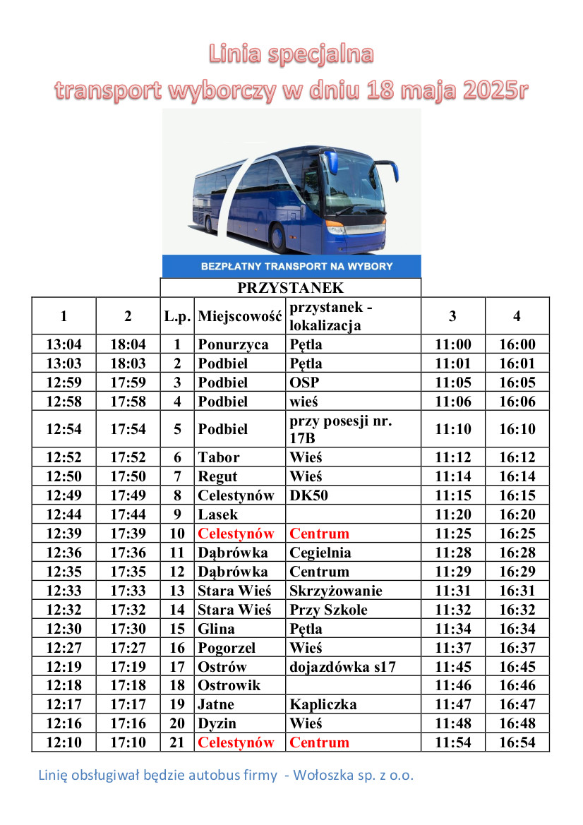 grafika przedstawiajaca autokar i tabelę z godzinami